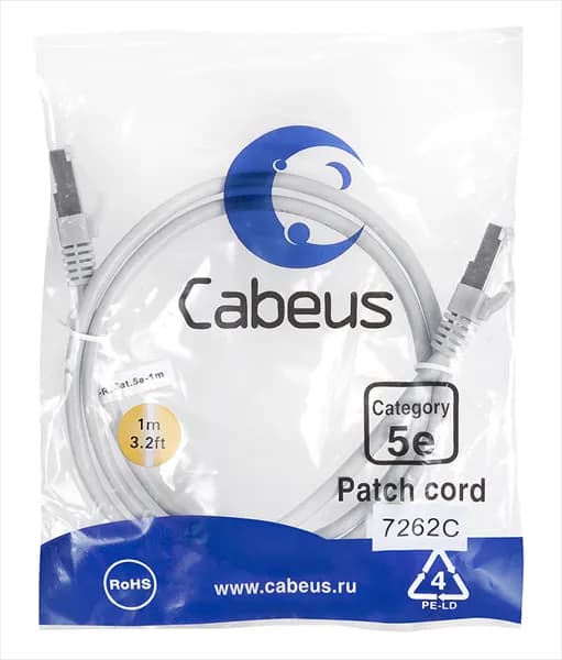 Патч-корд Rj-45 Cabeus PC-FTP-RJ45-Cat.5e-1m кат.5е 1 метр серый